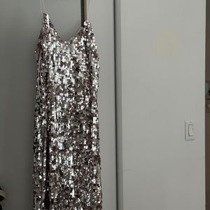 Zara Shimmering Silver Midi Dress